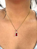 Stainless Steel Baguette Red Pendant Necklace - SNB003 - BUJIX