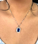 Stainless Steel Baguette Blue Pendant Necklace - SNB005 - BUJIX