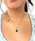 Stainless Steel Raindrop Green Gemstone Necklace - SNB008 - BUJIX
