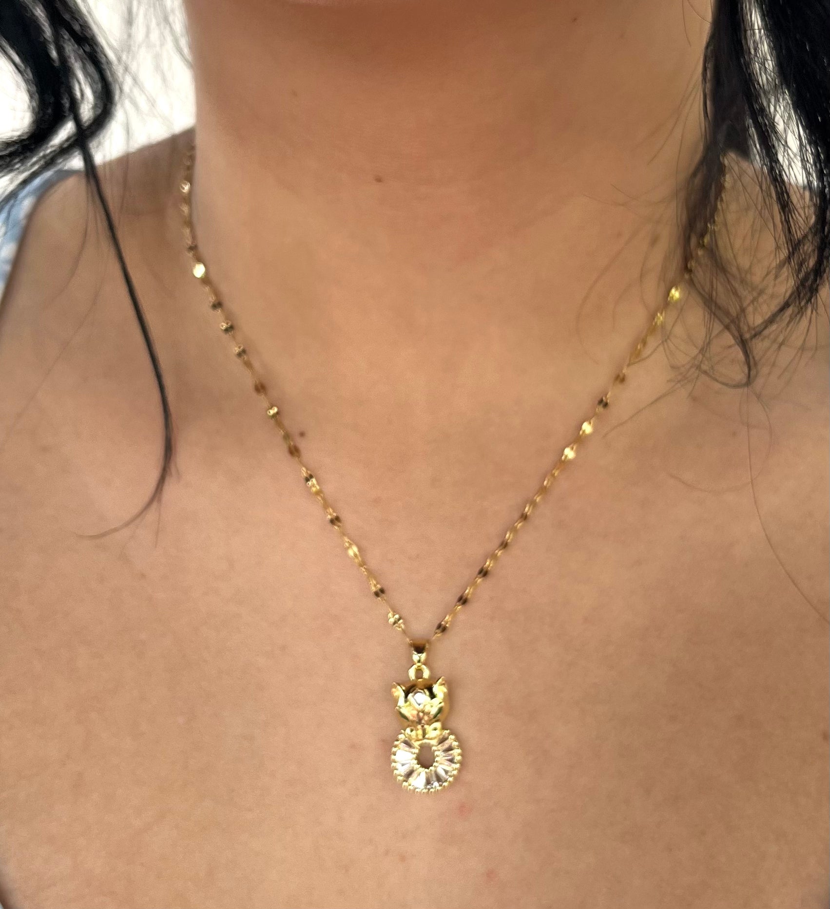 Stainless Steel Owl Pendant Necklace with Zirconia - SNC011 - BUJIX