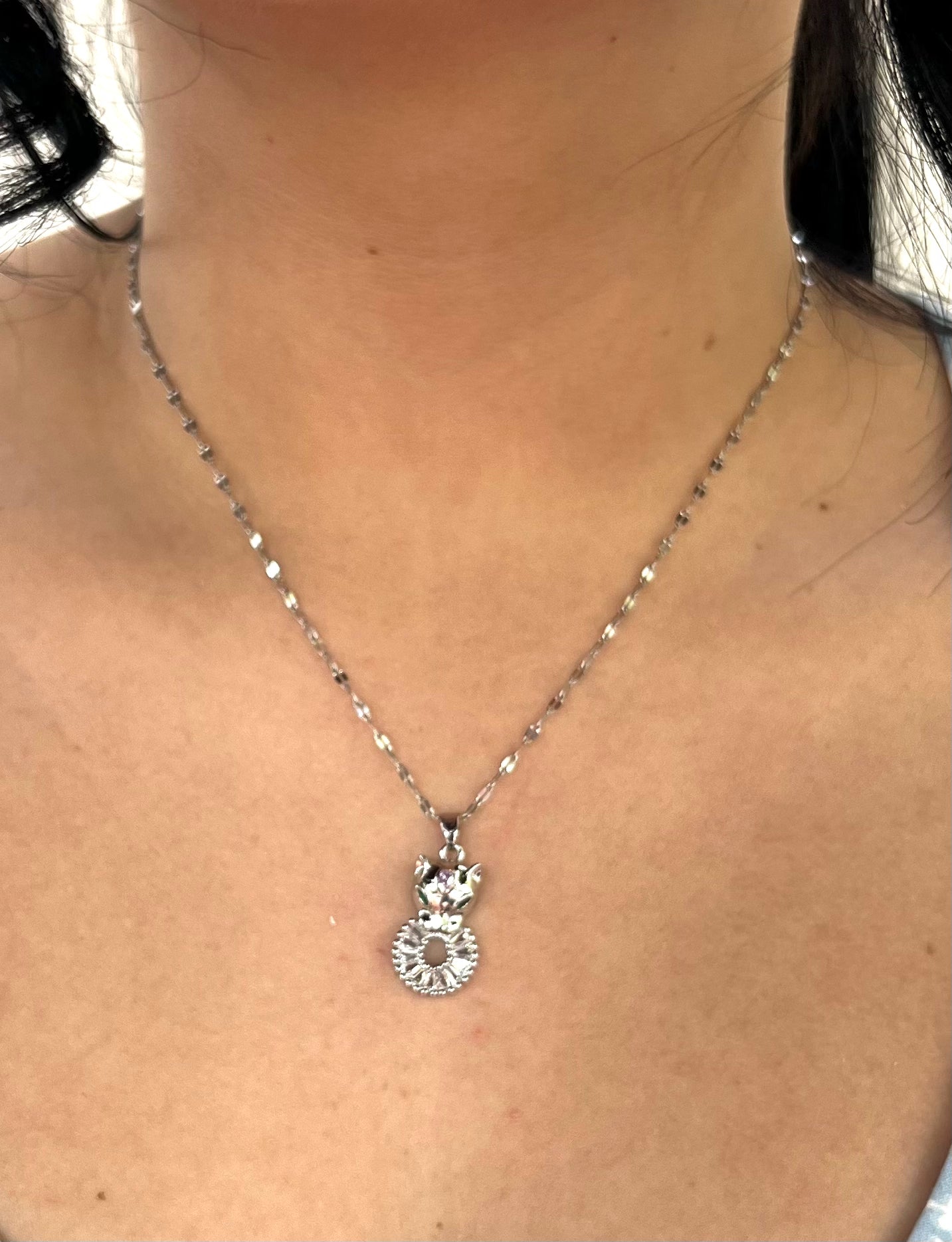 Stainless Steel Owl Pendant Necklace with Zirconia - SNC011 - BUJIX