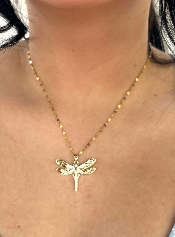 Stainless Steel Dragonfly Pendant Necklace - SNC014 - BUJIX