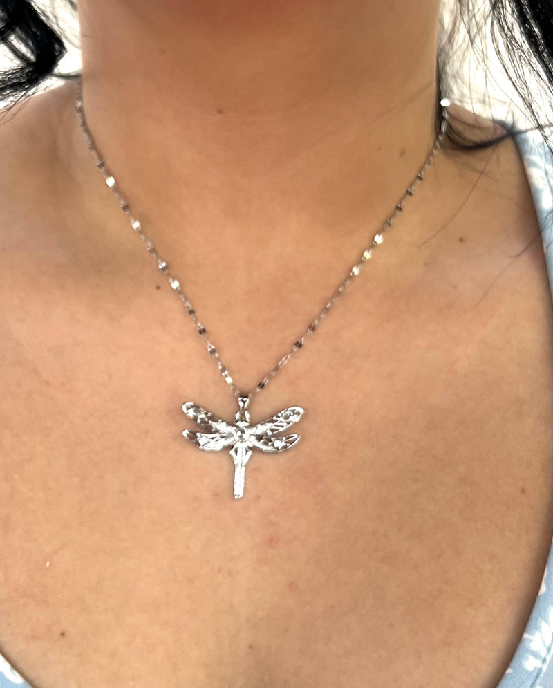 Stainless Steel Dragonfly Pendant Necklace - SNC014 - BUJIX