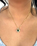 Stainless Steel Heart Shaped Green Pendant Necklace - SNC002 - BUJIX