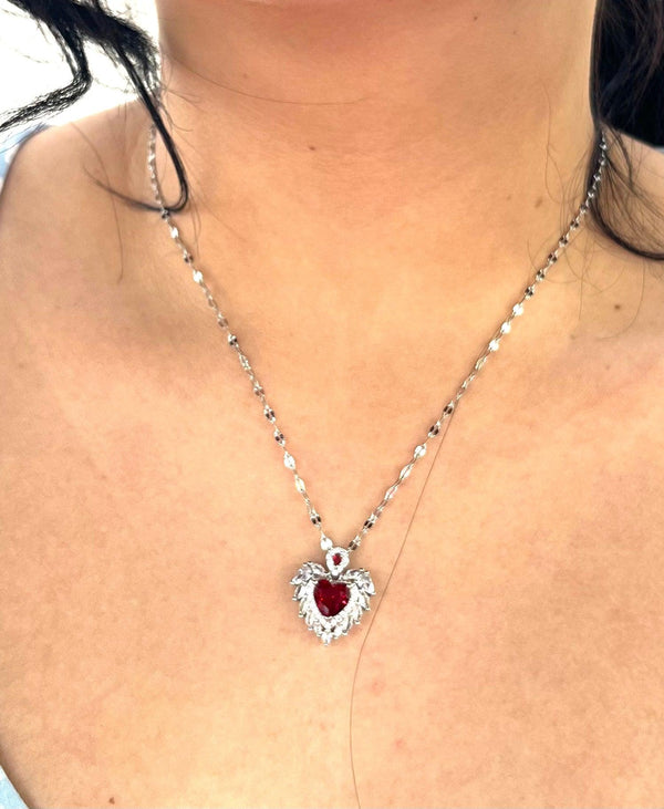 Stainless Steel Heart Shaped Red Pendant Necklace - SNC003 - BUJIX