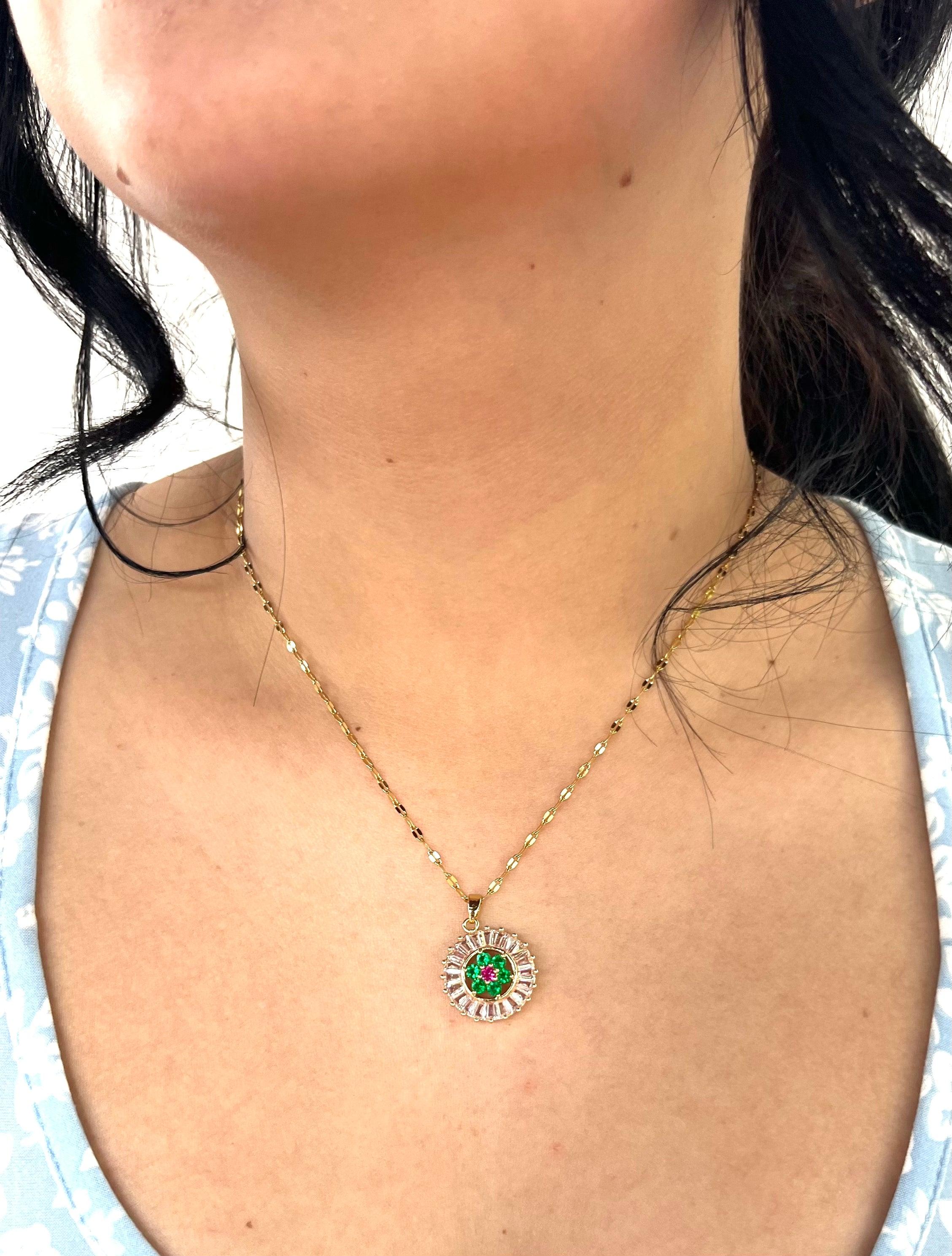 Stainless Steel Round Zircon Pendant Necklace - SNC004 - BUJIX