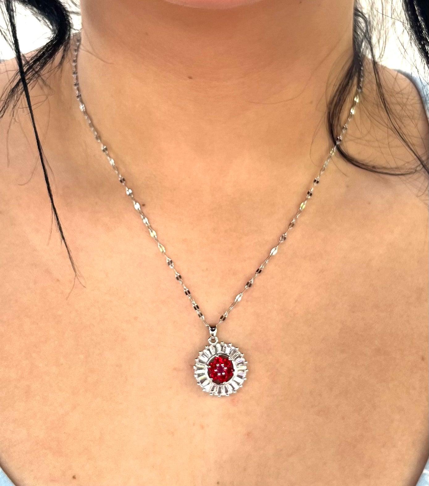 Stainless Steel Round Zircon Pendant Necklace - SNC004 - BUJIX