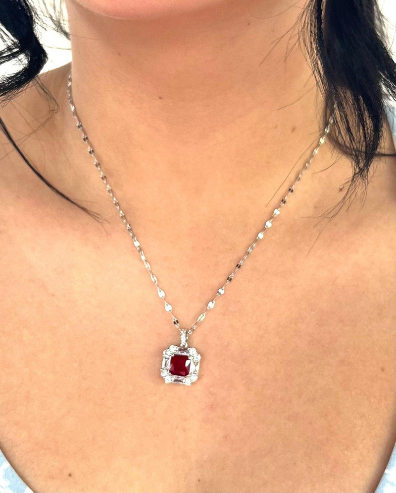 Stainless Steel Square Red Pendant Necklace - SNC005 - BUJIX