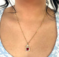 Stainless Steel Baguette Red Pendant Necklace with Butterfly - SNC009 - BUJIX