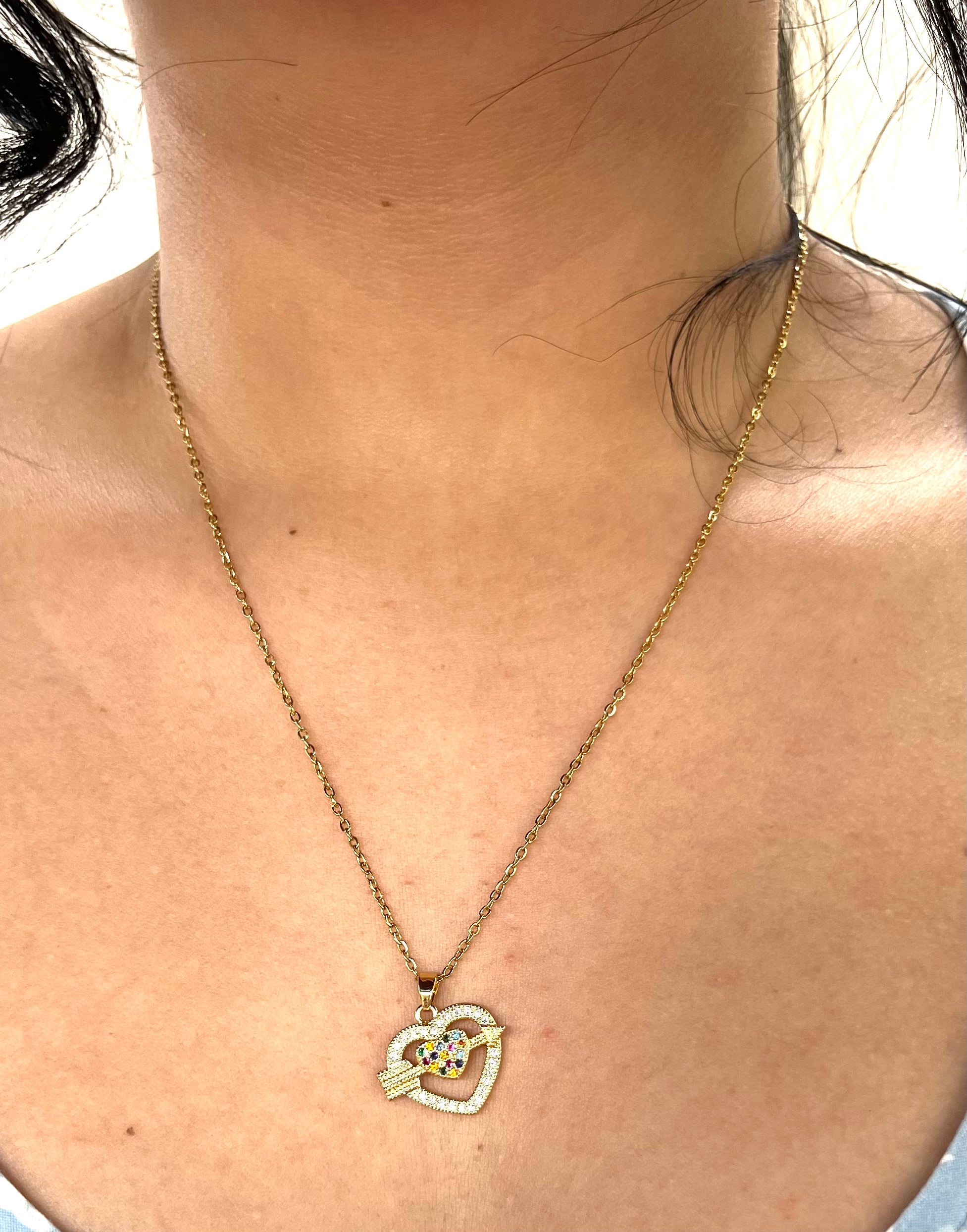 Stainless Steel Heart Shaped Pendant Necklace with Arrow - SND012 - BUJIX