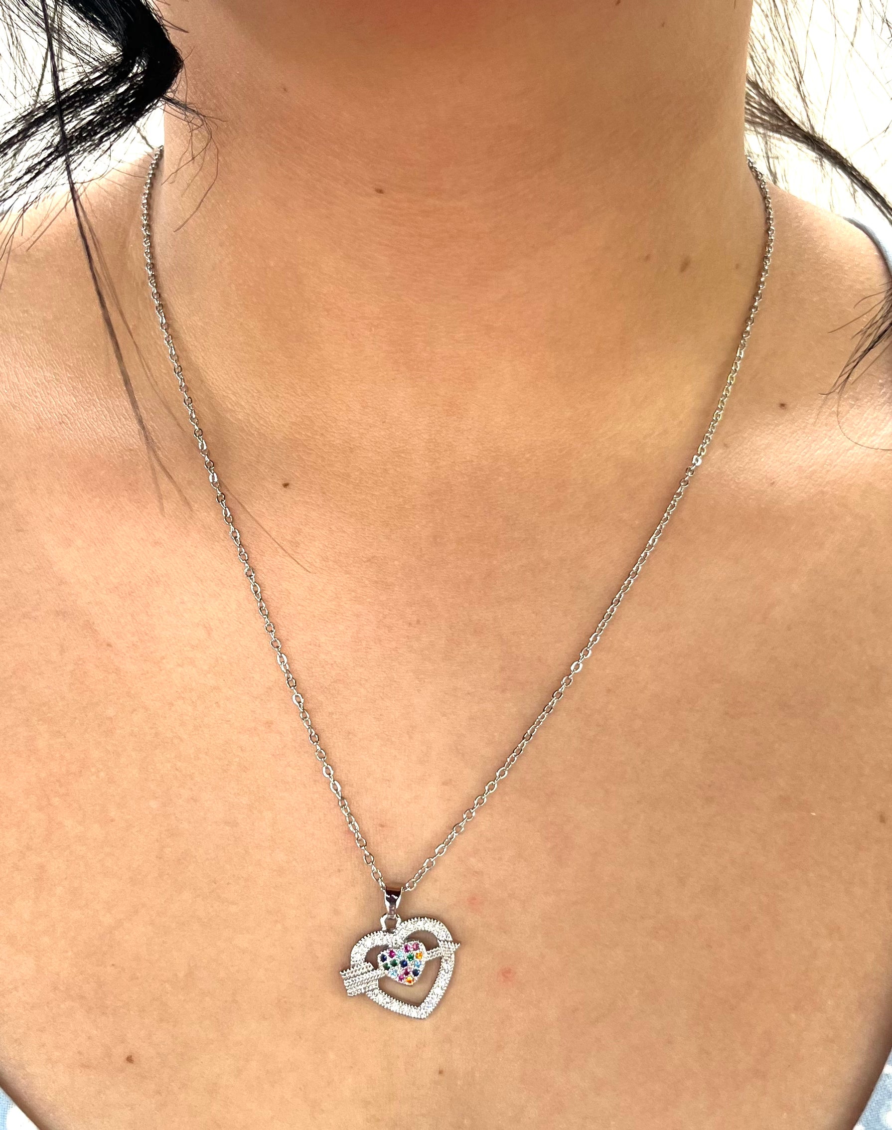 Stainless Steel Heart Shaped Pendant Necklace with Arrow - SND012 - BUJIX