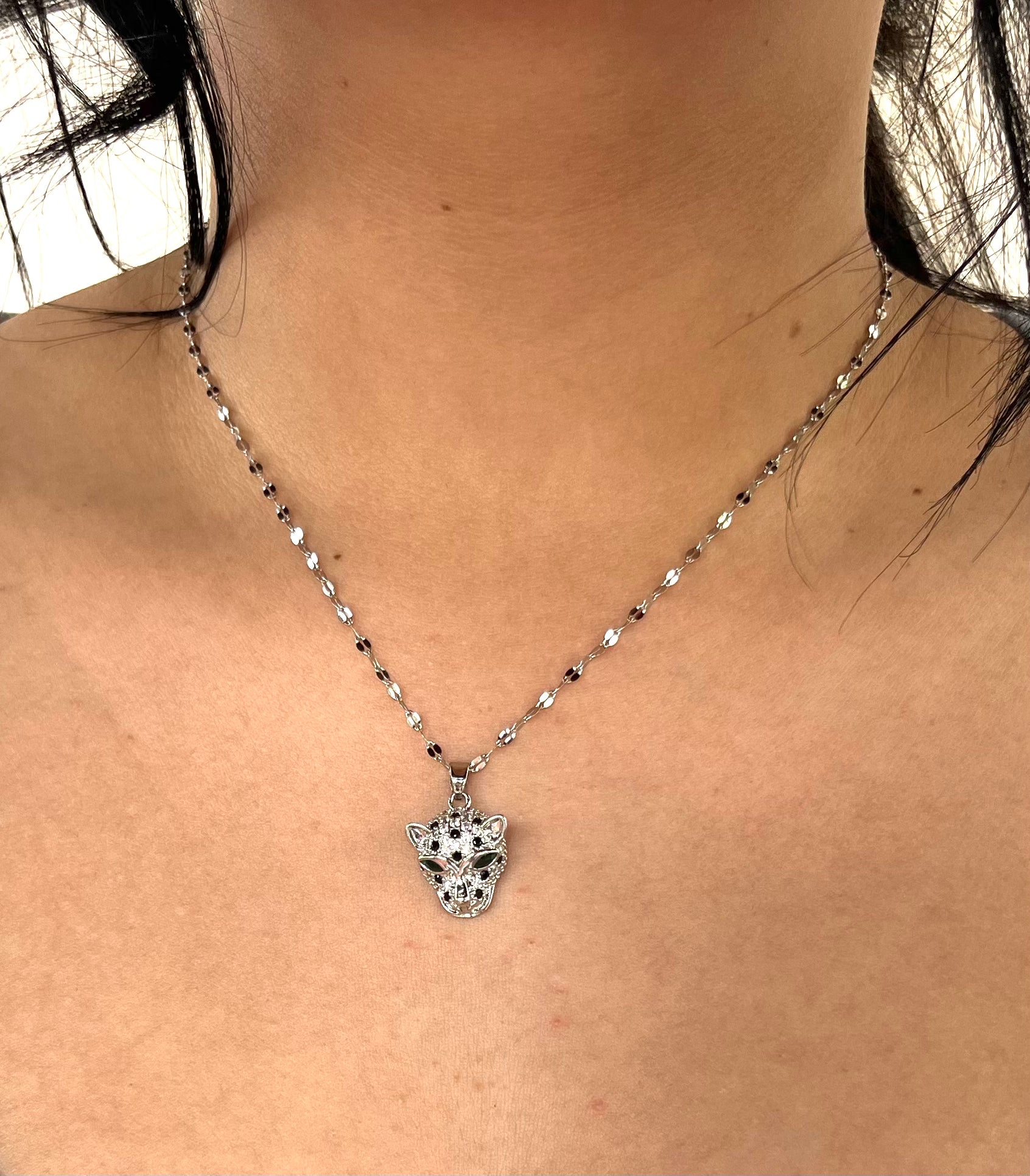 Stainless Steel Tiger Pendant Necklace with Red Stones - SND014 - BUJIX