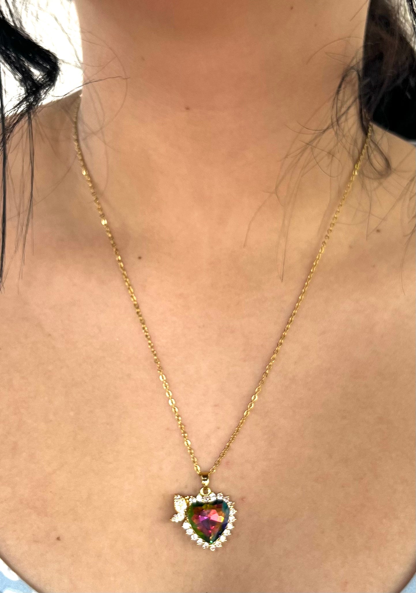 Stainless Steel Heart Shaped Pendant Necklace with Zircon - SND001 - BUJIX