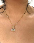 Stainless Steel Heart Shaped Pendant Necklace with Zircon Stone - SND004 - BUJIX