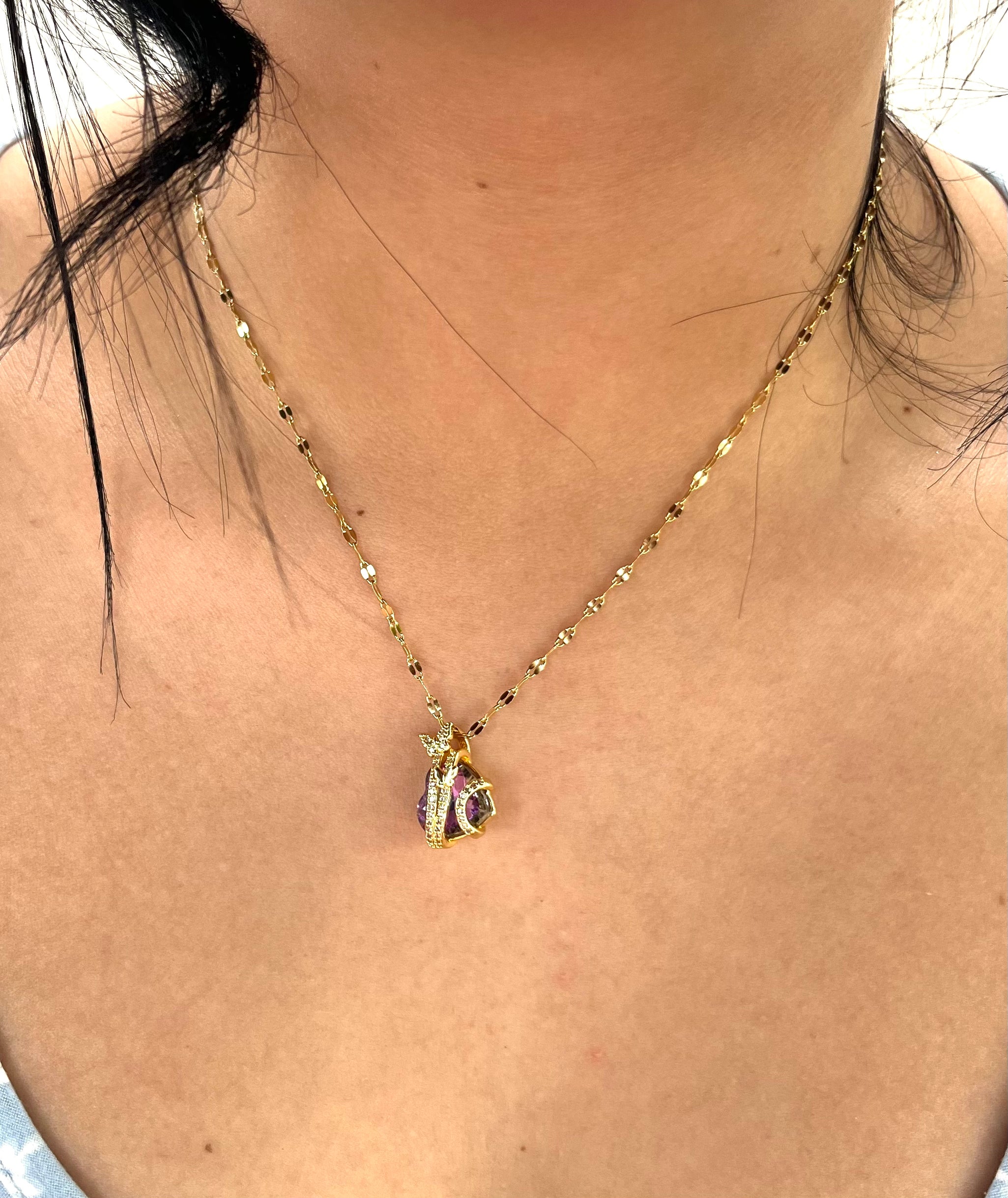 Stainless Steel Heart Shaped Pendant Necklace with Butterfly - SND007 - BUJIX