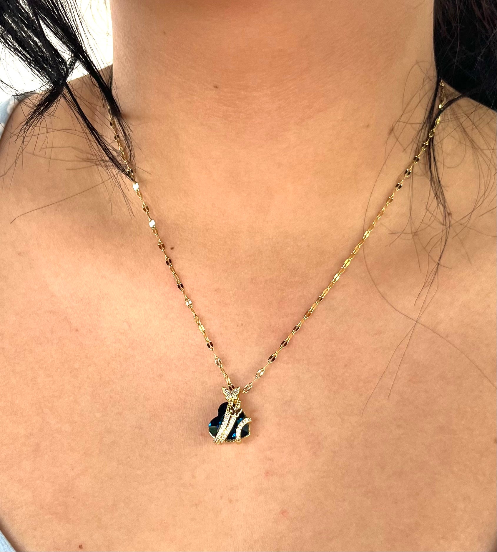 Stainless Steel Heart Shaped Pendant Necklace with Butterfly - SND008 - BUJIX