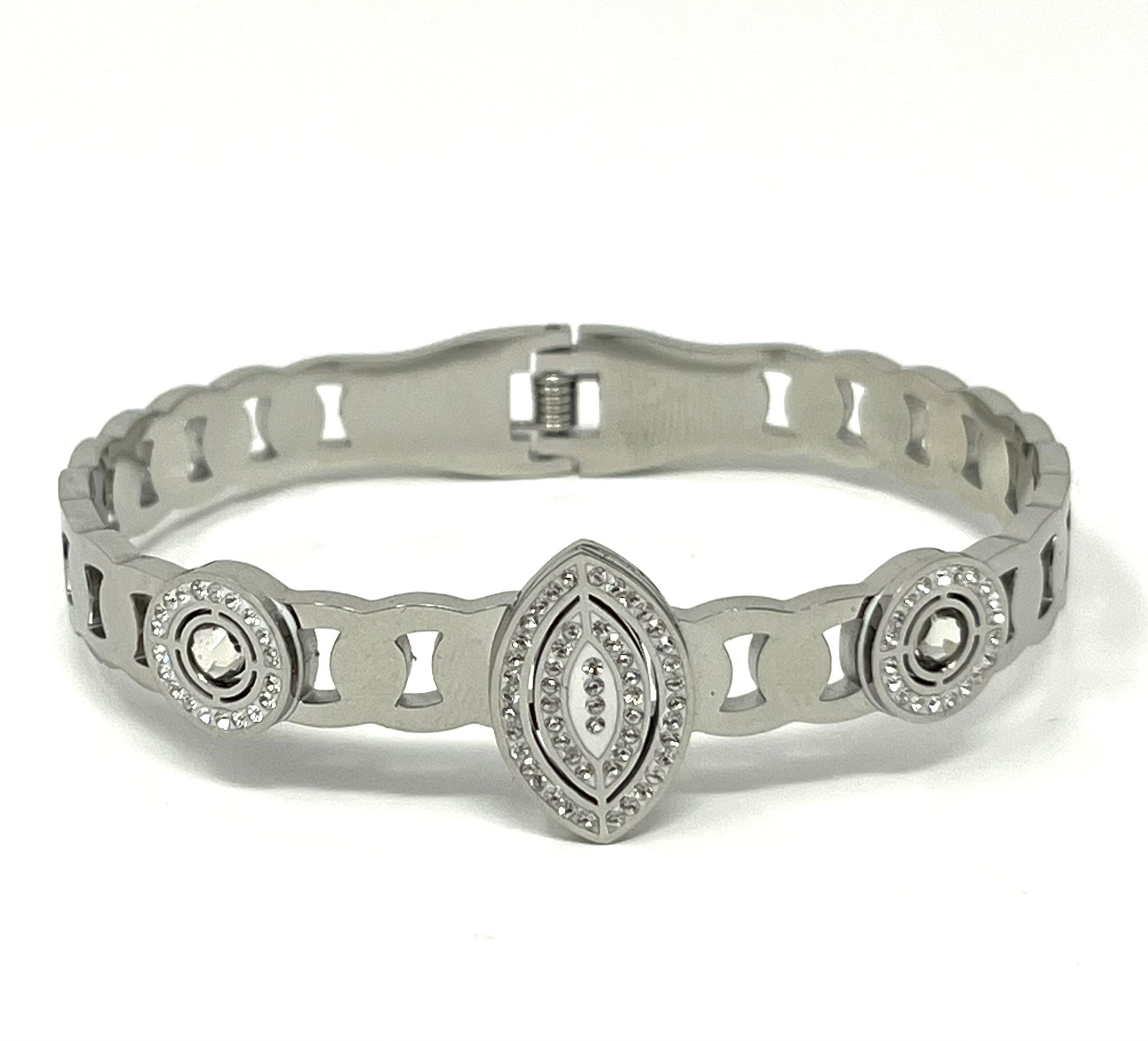 Stainless Steel Zircon Drop Bangle Bracelet - SCBR1N9 - BUJIX