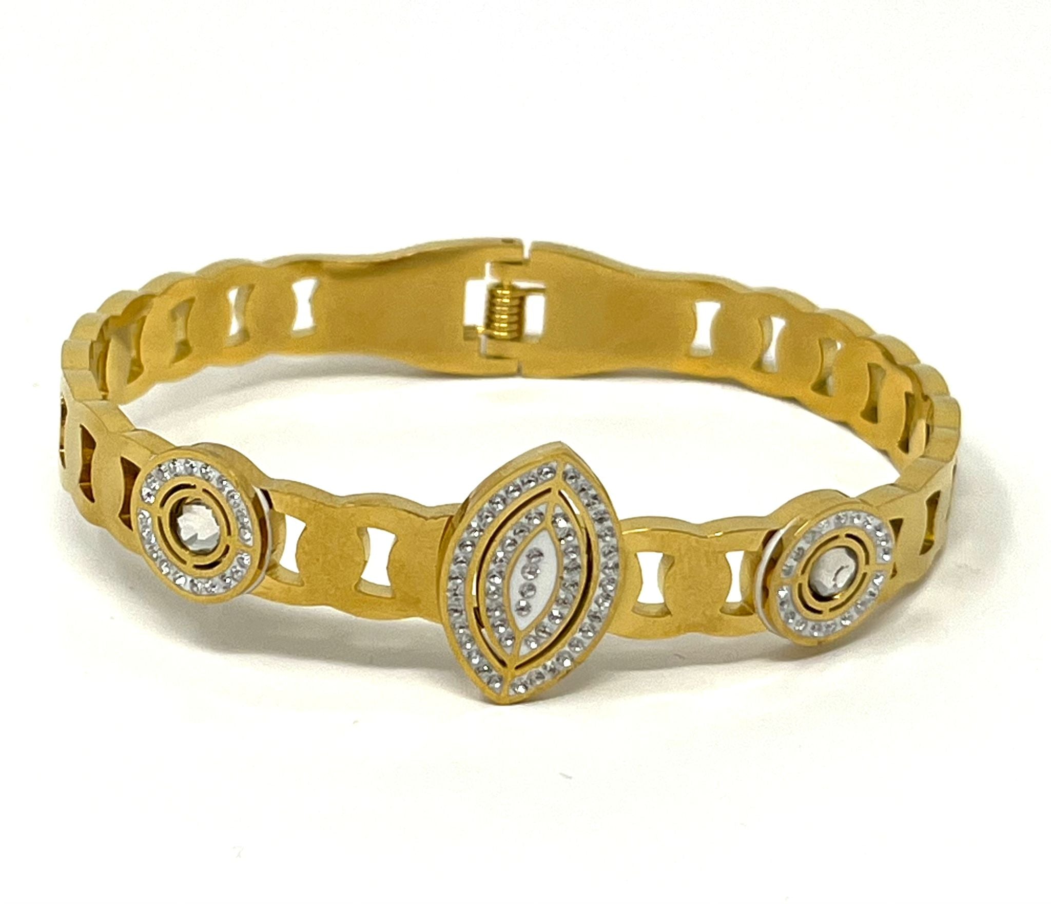 Stainless Steel Zircon Drop Bangle Bracelet - SCBR1N9 - BUJIX