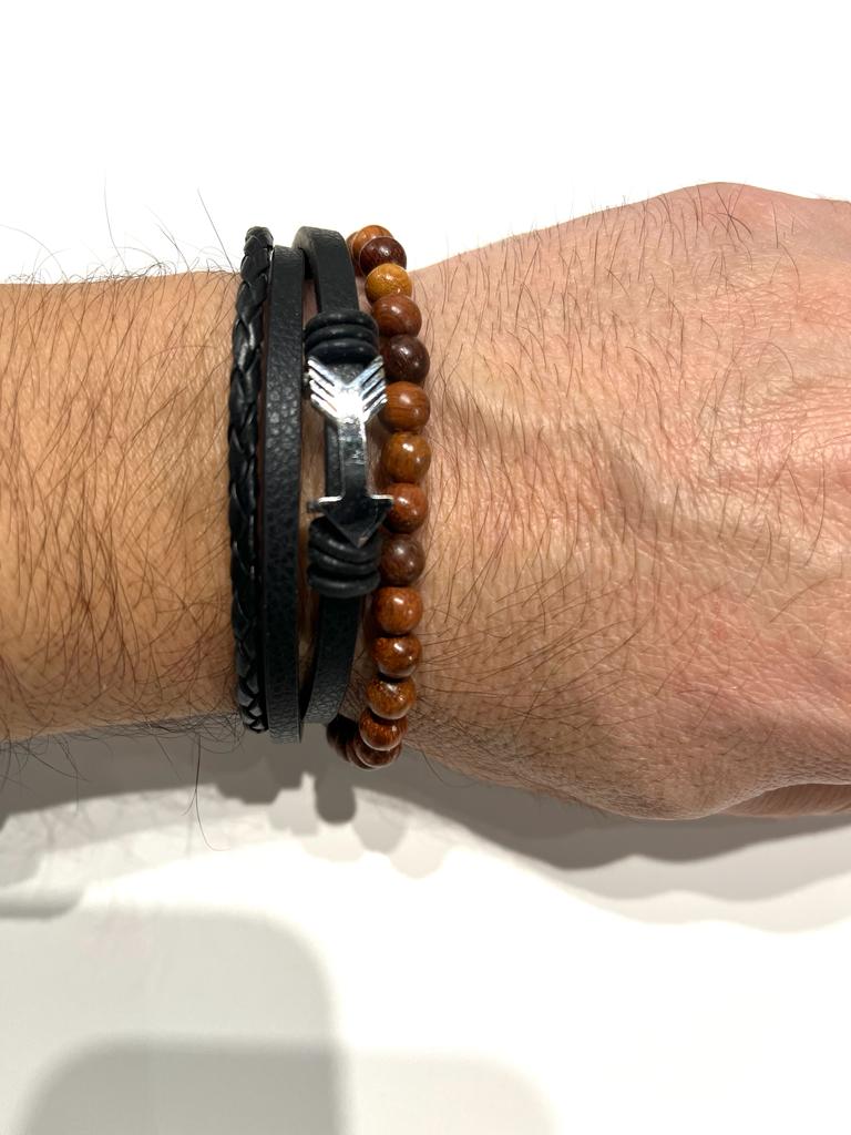 Stainless Steel Arrow Leather Bracelet for Men - SBFMK1 - BUJIX