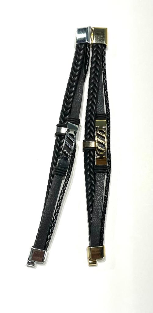 Braided Leather Bracelet with Stainless Steel Ornament for Men - SBFMK4 - BUJIX