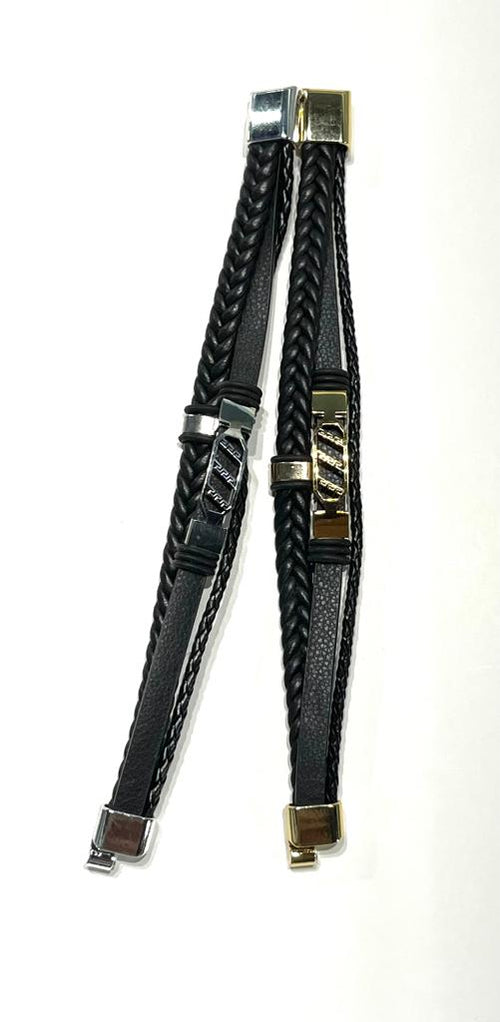 Braided Leather Bracelet with Stainless Steel Ornament for Men - SBFMK4 - BUJIX