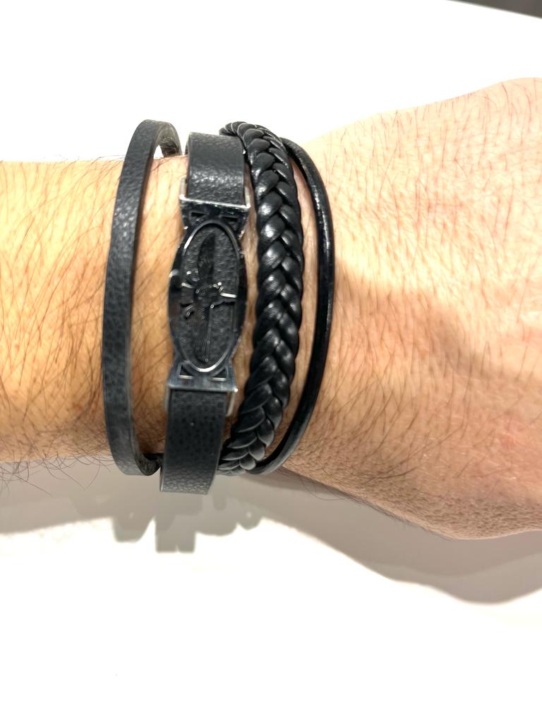 Stainless Steel Phoenix Bracelet with Braided Leather for Men - SBFMK5 - BUJIX