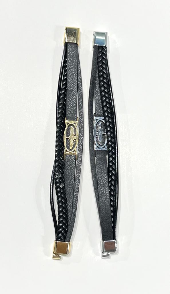 Stainless Steel Phoenix Bracelet with Braided Leather for Men - SBFMK5 - BUJIX