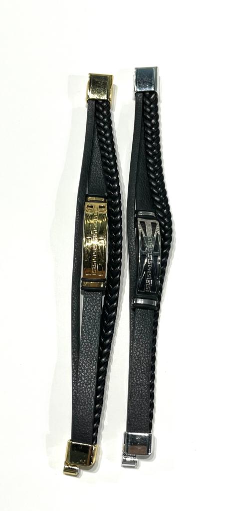 Stainless Steel Bracelet with Braided Leather for Men - SBFMK6 - BUJIX