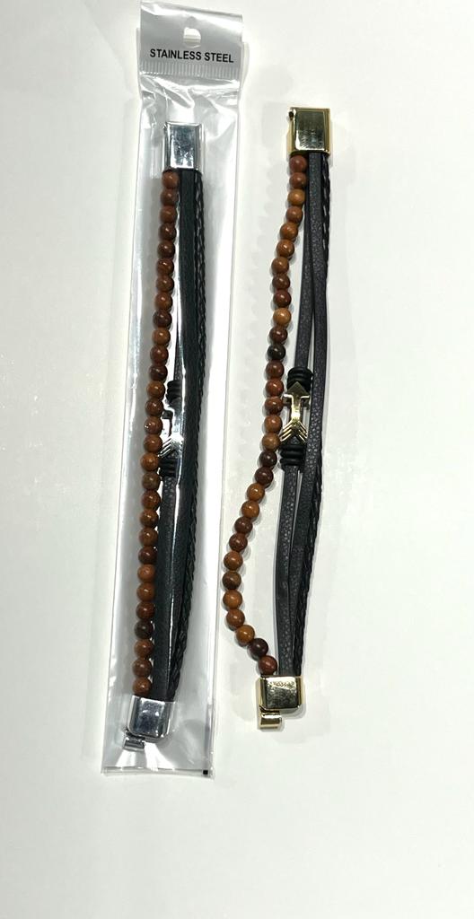 Stainless Steel Arrow Leather Bracelet for Men - SBFMK1 - BUJIX