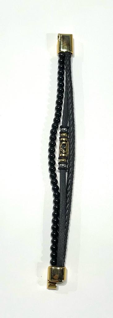 Stainless Steel Bracelet with Braided Leather for Men - SBFMK9 - BUJIX