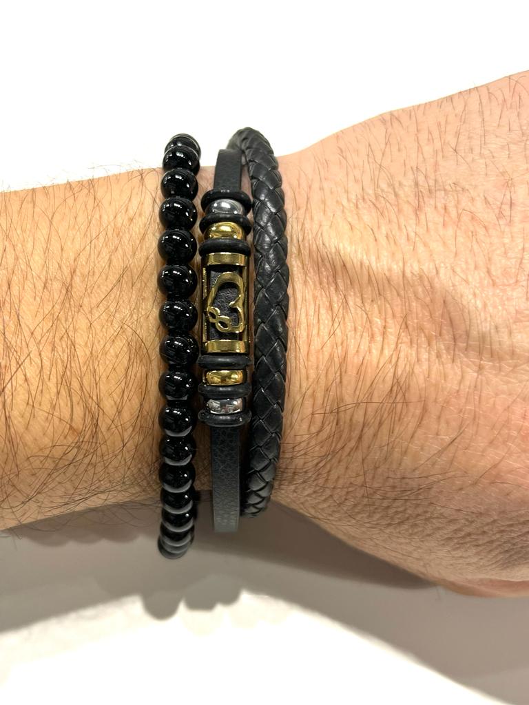 Stainless Steel Bracelet with Braided Leather for Men - SBFMK9 - BUJIX