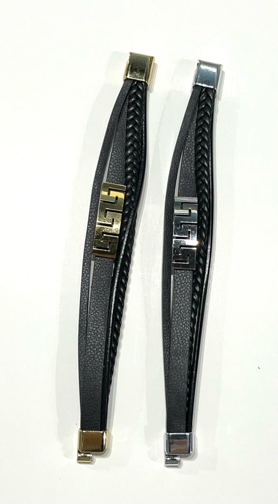 Stainless Steel Bracelet with Braided Leather for Men - SBFMK10 - BUJIX