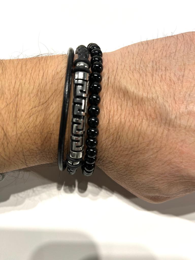 Stainless Steel Key Leather Bracelet for Men - SBFMK2 - BUJIX