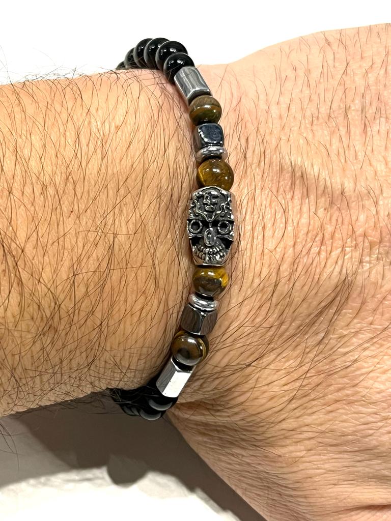 Stainless Steel Skull Beaded Bracelet for Men - SBFMM3 - BUJIX