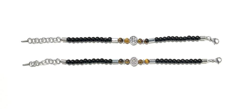 Stainless Steel Anchor & Sun Beaded Bracelet for Men - SBFMM2 - BUJIX