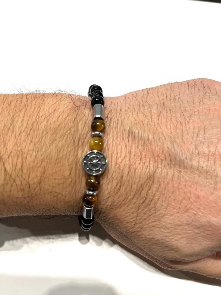 Stainless Steel Anchor & Sun Beaded Bracelet for Men - SBFMM2 - BUJIX