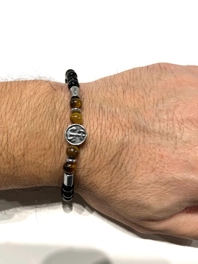 Stainless Steel Anchor & Sun Beaded Bracelet for Men - SBFMM2 - BUJIX