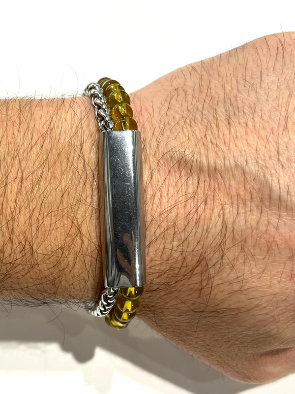 Stainless Steel Yellow Beaded Bracelet for Men - SBFMO2 - BUJIX