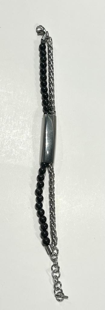 Stainless Steel Black Beaded Bracelet for Men - SBFMO3 - BUJIX
