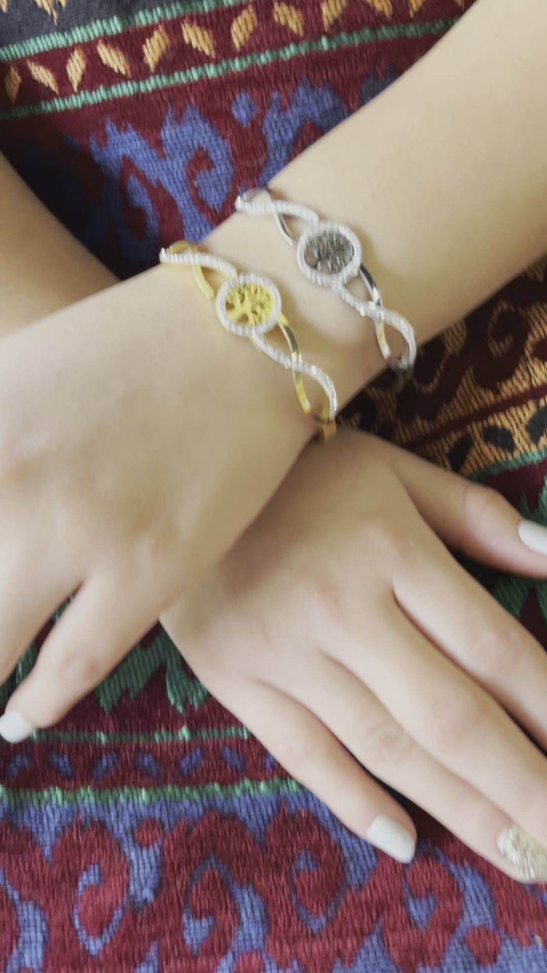 Stainless Steel Tree of Life Bracelet with Paved Zircon - SCBR7N07