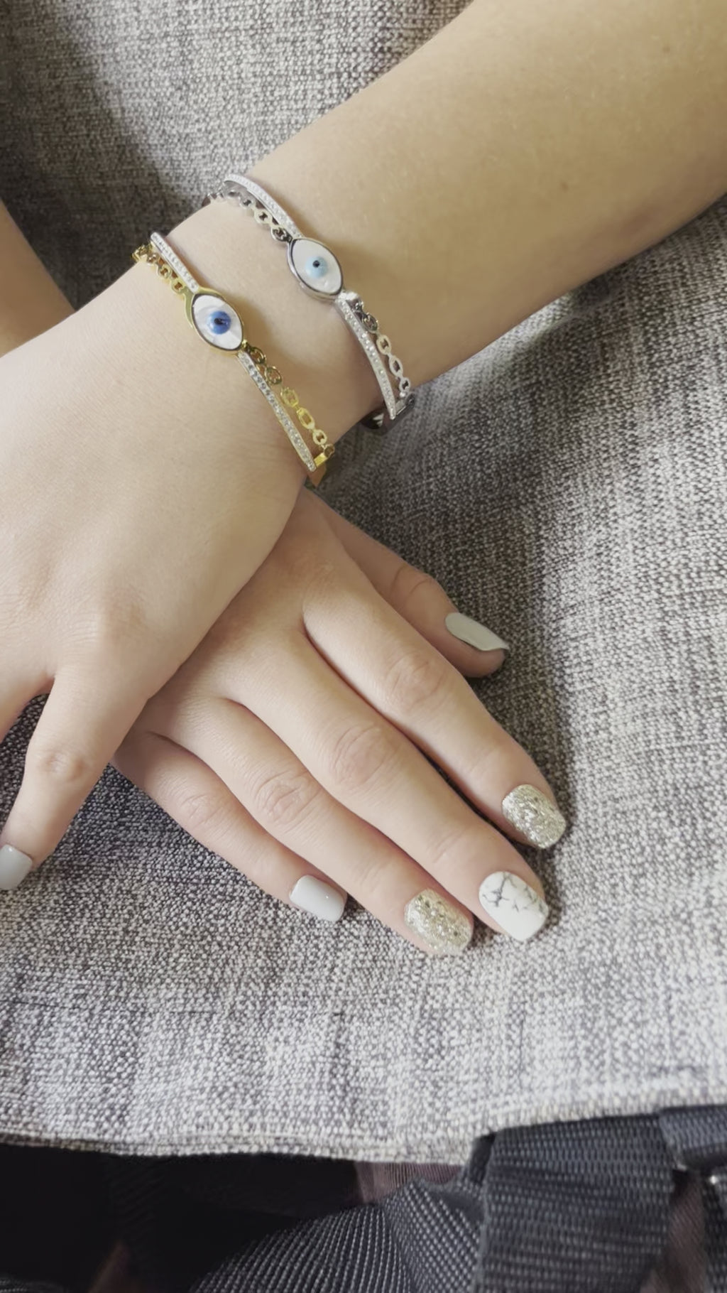 Stainless Steel Evil Eye Bracelet with Paved Zircon - SCBR6N04