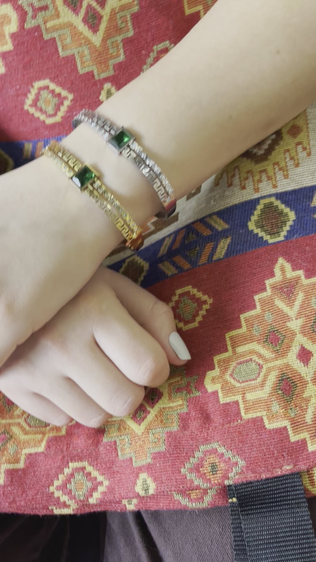 Stainless Steel Bangle Bracelet with Green Stone - SCBR3N05