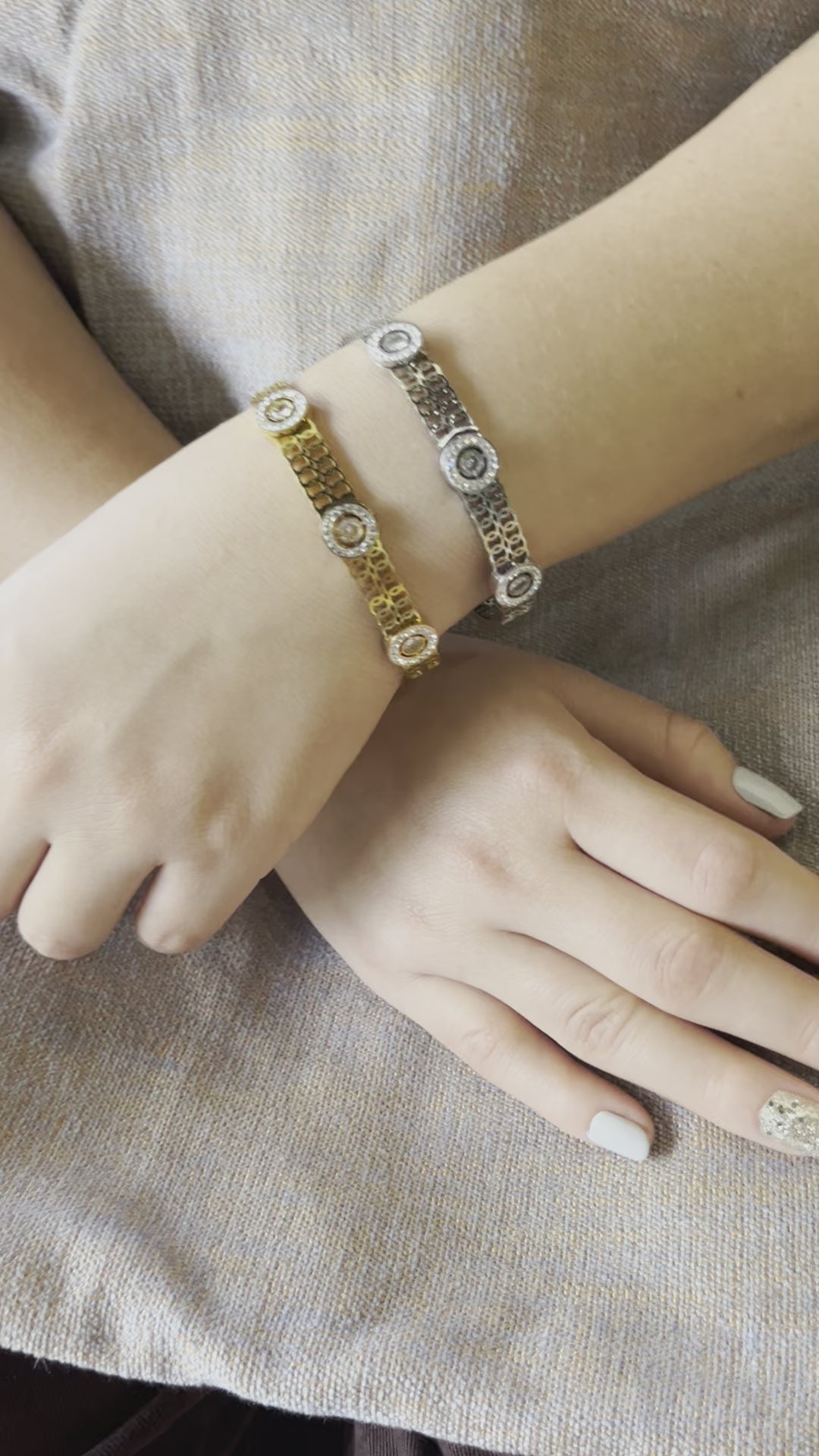 Stainless Steel Cuff Bracelet with Round Ornaments - SCBR4N09