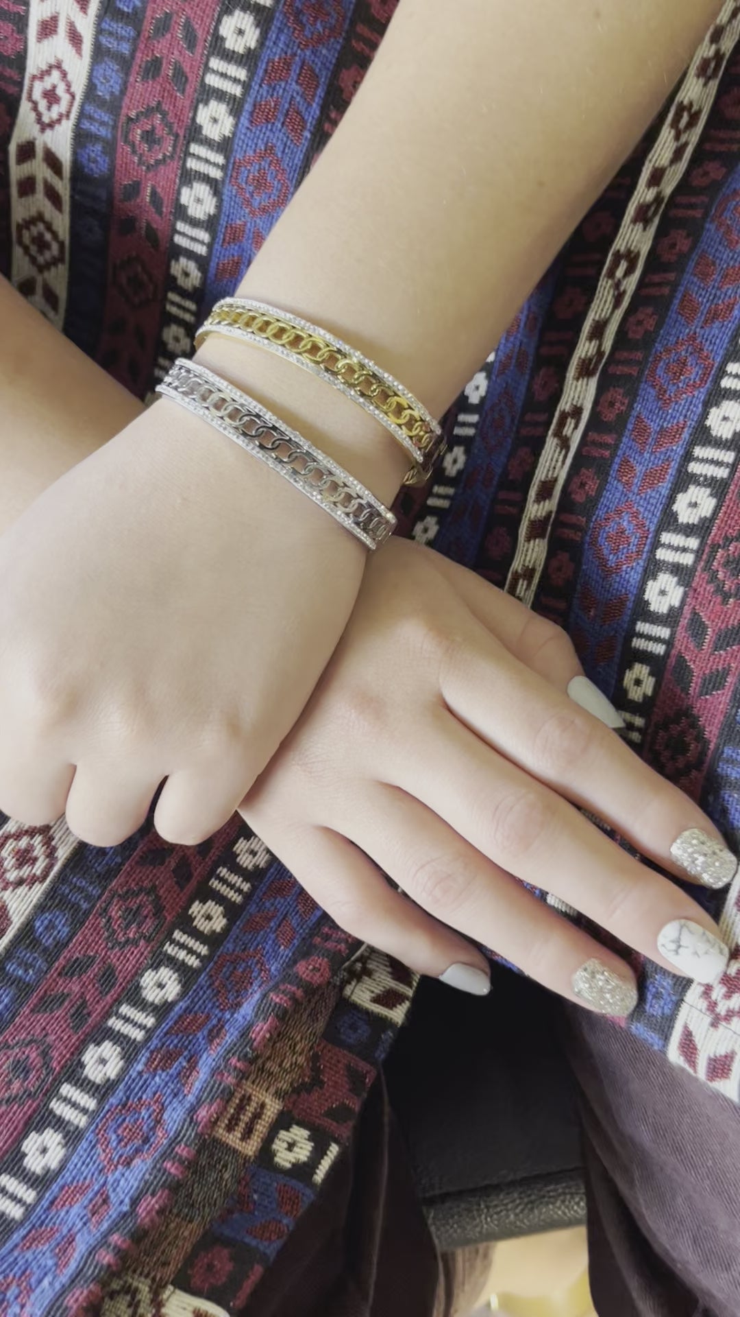 Stainless Steel Pave Bracelet with Rings- SCBR6N03