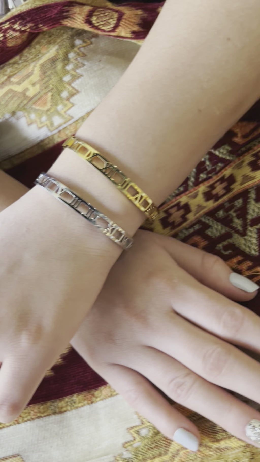 Stainless Steel Cuff Bracelet with Roman Numerals - SCBR4N08