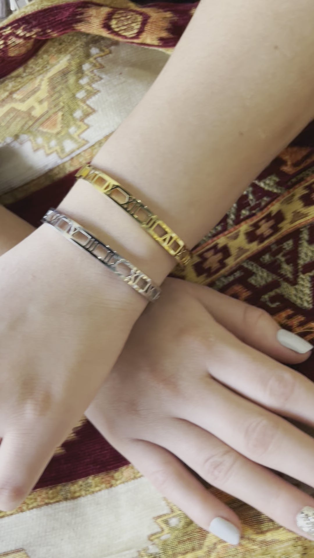 Stainless Steel Cuff Bracelet with Roman Numerals - SCBR4N08