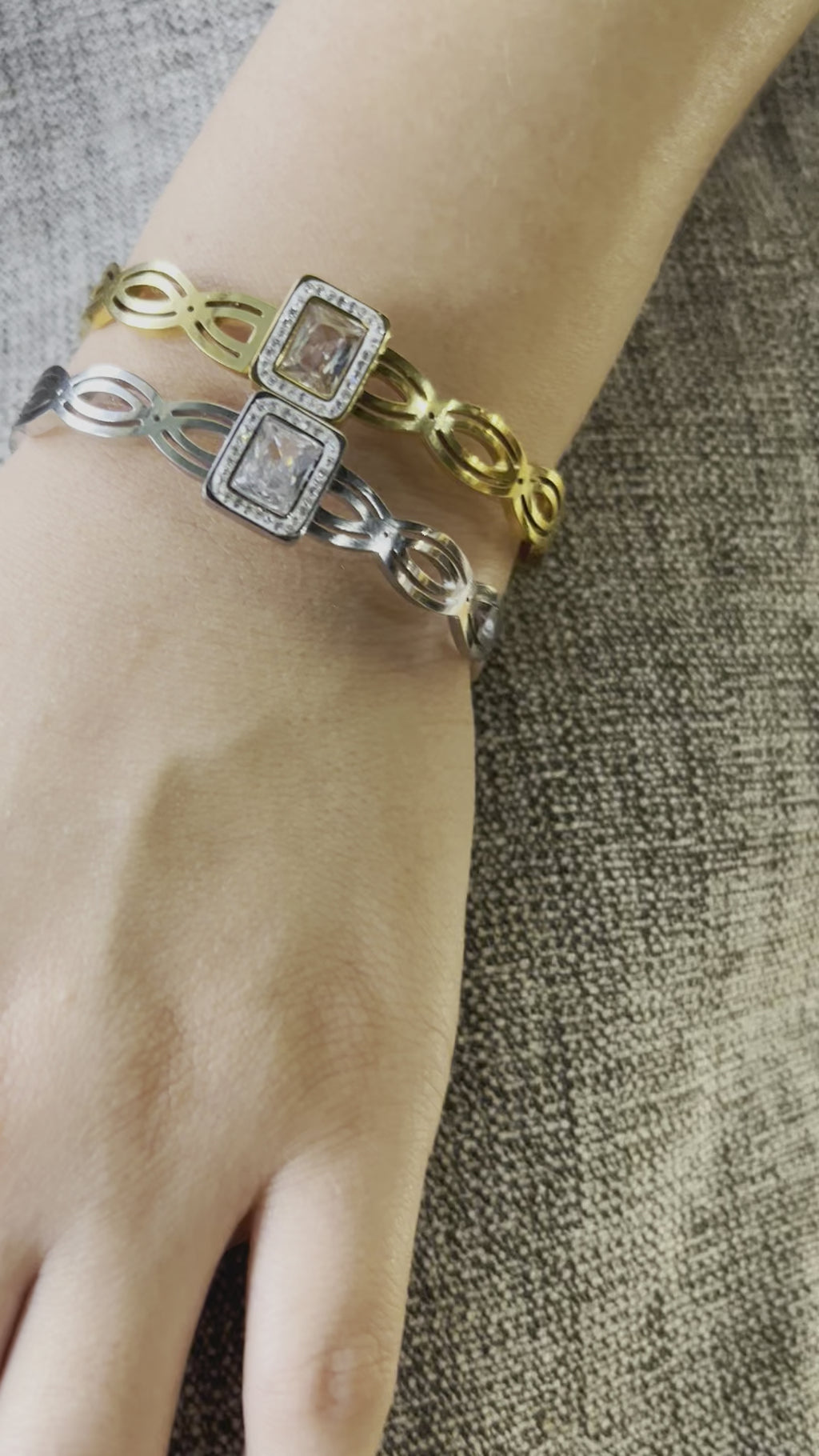 Stainless Steel Bracelet with Zircon Baguette - SCBR1N1