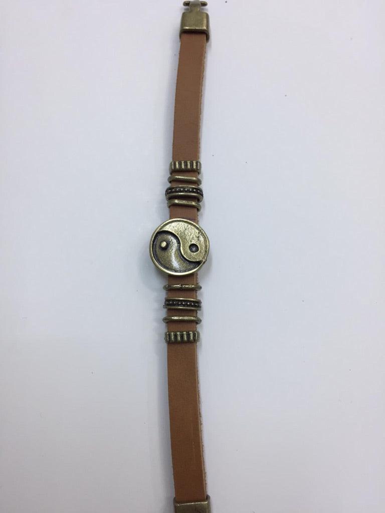 Brwon Leather Bracelets with Yoga Charm