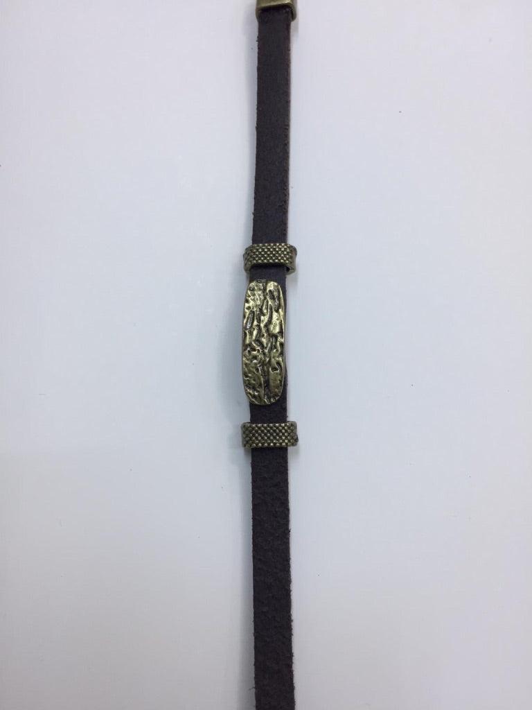 Black Leather Bracelets with Metal Charm