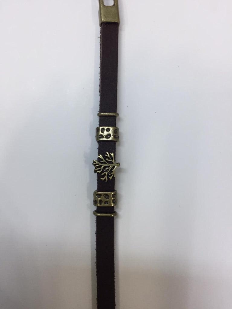 Black Leather Bracelets with Tree Charm
